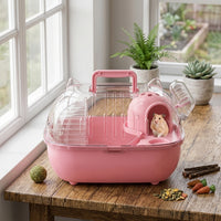 Hamster Carrier Travel Cage with Handle, Modern Style Rectangular Villa, Portable Outdoor Container for Small Pets and Short Trips