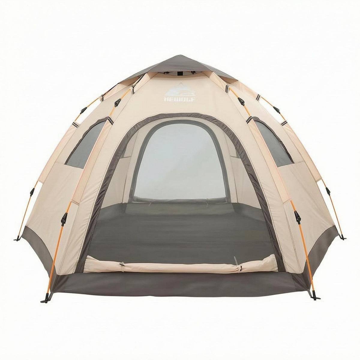 Ventilated Hexagonal Dome Tent Khaki Beige Automatic Camping Tent