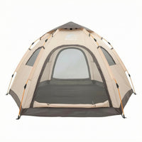 Ventilated Hexagonal Dome Tent Khaki Beige Automatic Camping Tent