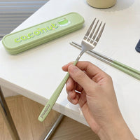 Portable Cutlery Set, Stainless Steel, Spoon, Fork, Chopsticks Set, With Case, For Travel, For Office Workers