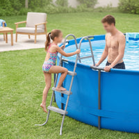 Above Ground Pool Ladder Gray Pool Ladder with Steel Frame Stable for Backyard