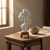 Natural Openings Taihu Stone Ornament Pale Gray Miniature Stone Decoration for Courtyard Scenes, Dollhouses