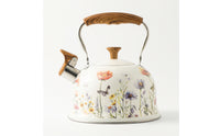 Floral Whistling Tea Kettle Wood-Grain Tea Kettle with Flip-up Spout Cottage-Style Fast-Boiling for Kitchen