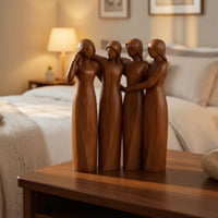 Carved Resin Figurine with Wood-Grain Look Modern Sculpture of Female Figures Decorative Tabletop Figurine Artistic for Women, Bedside Table