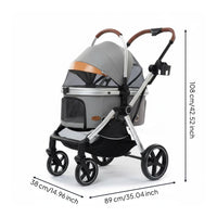 Detachable Pet Carrier Breathable Mesh Lightweight Cat Pushchair Large Wheels for Park