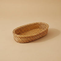 Nordic Design Wicker Bread Basket Multi-Purpose Oval Rattan Basket for Dining Table, Kitchen