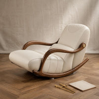 Rocking Lounge Chair Artistic Design Leather Recliner Solid Wood Single Sofa Chair