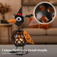 Lighted Crow Decoration Wrought Iron Pumpkin Crow Ornament Spring-Neck Metal Figurine for Halloween