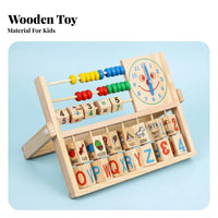 Educational Wooden Abacus Clock Toy Colorful Alphabet Number Learning Board Develops Fine Movement Skills for Preschoolers, Toddlers