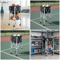 Foldable Ball Storage Cart Collapsible Ball Cart with Side Pocket Mobile Carro Para Equipos Deportivos Compacto for Gyms