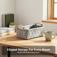 Japanese and aesthetic fabric organizer with Wood Handles adaptable foldable fabric Tote adaptable Organizer container Portable for creamice Workers, Students, Parents, Bedroom, Living Room, Nursery, Changing Table