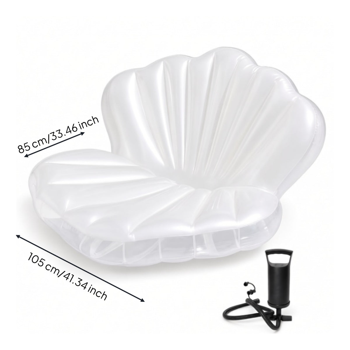 Translucent White Shell-Shaped Pool Lounger Scalloped Inflatable Shell Lounger Upright Backrest Seashell Pool Buoyant Lounger Spherical Accent