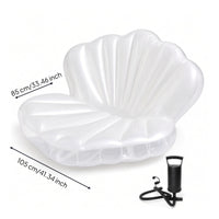 Translucent White Shell-Shaped Pool Lounger Scalloped Inflatable Shell Lounger Upright Backrest Seashell Pool Buoyant Lounger Spherical Accent