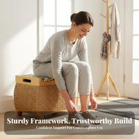 Multi-Functional Woven Storage Ottoman Handwoven Design Round Lidded Storage Pouf With Removable Lid Footrest Space-Saving for Homeowners, Renters, Parents, Living Room, Entryway, Bedroom, Hallway
