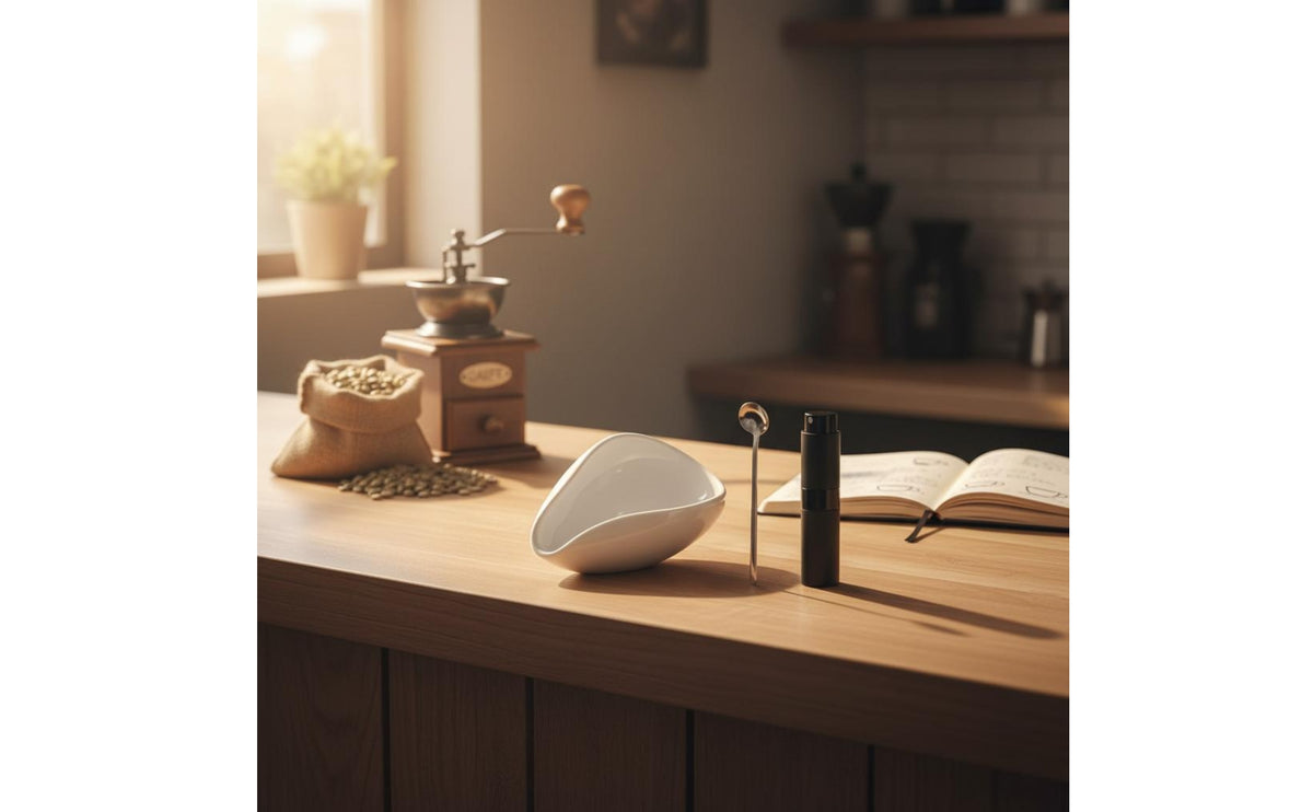 Single Dose Ceramic Coffee Bean Dosing Set Easy Pouring Spout Coffee Bean Weighing Bowl Reduces Static for Baristas, Home Kitchen, Cafe
