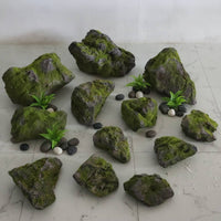 12 Pieces Artificial Moss Rocks Realistic Artificial Moss Stones Prop Lightweight Green for Decorators, Indoor Greenery Scenes