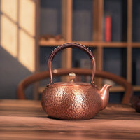 Copper Teapot Hammered Tea Kettle Handmade Teapot with Wrapped Handle for Hosts, Kitchen