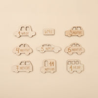 Wooden Car Milestone Plaque Eco-Friendly Wooden Milestone Sign Baby Announcement Sign Handmade for Newborn, Nursery Decor
