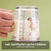 Measurement Scale Glass Sippy Cup with Straw Food-Grade Material Glass Measuring Cup for Children Heat Resistant for Boys, Girls, Mealtime