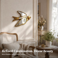 Antique Gold Mirror Bird Wall Hanging Sculpted Swallow Mirror Decor Mirrored Swallow Wall Hanging Vintage for Indoor