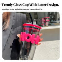 Chic Glass Straw Cup Reusable Sipping Tubes Monogrammed Glass Cup with Lid and Straw Great Gift for Students, Teachers, Gifting, Home