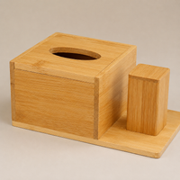 Bamboo Tissue Box Cover Desktop Organizer, Modern Minimalist Holder with Tray, Easy Refill Rectangular Wooden for Living Room, Hotel