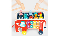 Natural Wood Pounding Bench with Xylophone Multicolor Elephant Activity Center Interactive Wooden Elephant Toy Colorful for Toddlers, Kids, Babies, Playroom, Nursery, Daycare