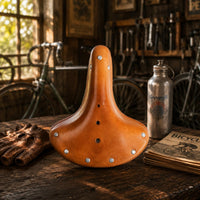 Metal Springs Vintage Leather Bike Saddle Orange Finish Sprung Cycle Saddle Raised Tapered Nose Retro Cycle Seat Shock Absorption