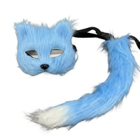 Face Covering with Tail Faux Hair Costume Set with Face Covering Soft for Adults