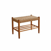 Japanese aesthetic doublelevel Woven Stool Multi-Functional Padded Shoe Storage Stool Space Saving Design Household Furniture Sturdy Construction for Homeowners, Families, Entryway, Hallway, Living Room, Bedroom