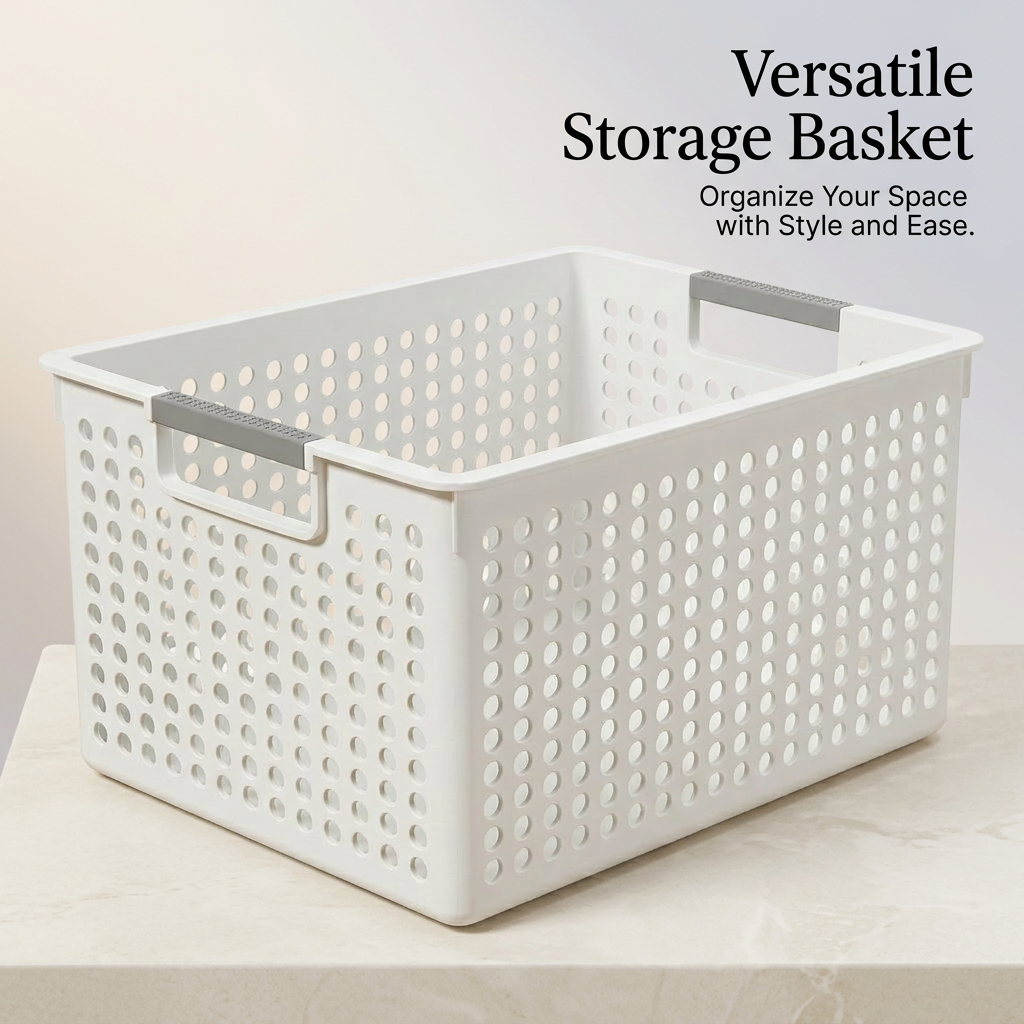 Kitchen Storage Basket with Handle, Ventilated Storage, Easy Carry Cabinet Organizer, PP Storage Container, Box