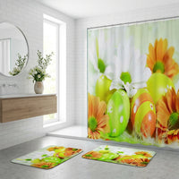 4Pcs Easter Shower Curtain Sets, Washroom Set Non-Slip Backing Shower Curtain and Rug Set Decorative for Families, Homeowners, Restroom, Apartment, Hotel
