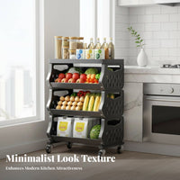 Multi-Tier Stackable Produce Basket Wheeled Design Kitchen Organizer Rolling Wheels Household Storage Large Capacity for Home Cooks, Apartment Dwellers, Pantry, Laundry Room, Bathroom, Playroom