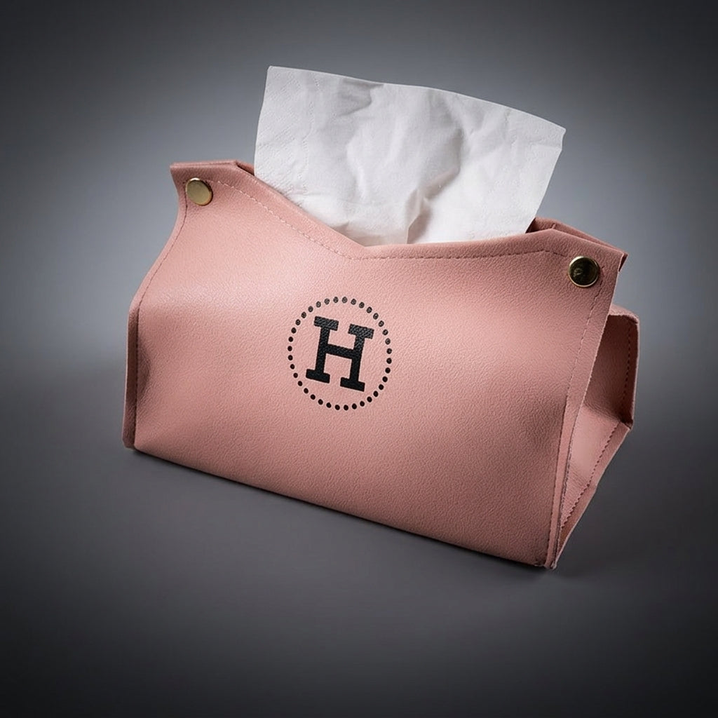 Tissue Box and Napkin Holder for Home Office or Living Room, Faux Leather Facial Tissue Napkin Dispenser, Snap Buttons PU Leather Cover Design