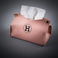 Tissue Box and Napkin Holder for Home Office or Living Room, Faux Leather Facial Tissue Napkin Dispenser, Snap Buttons PU Leather Cover Design