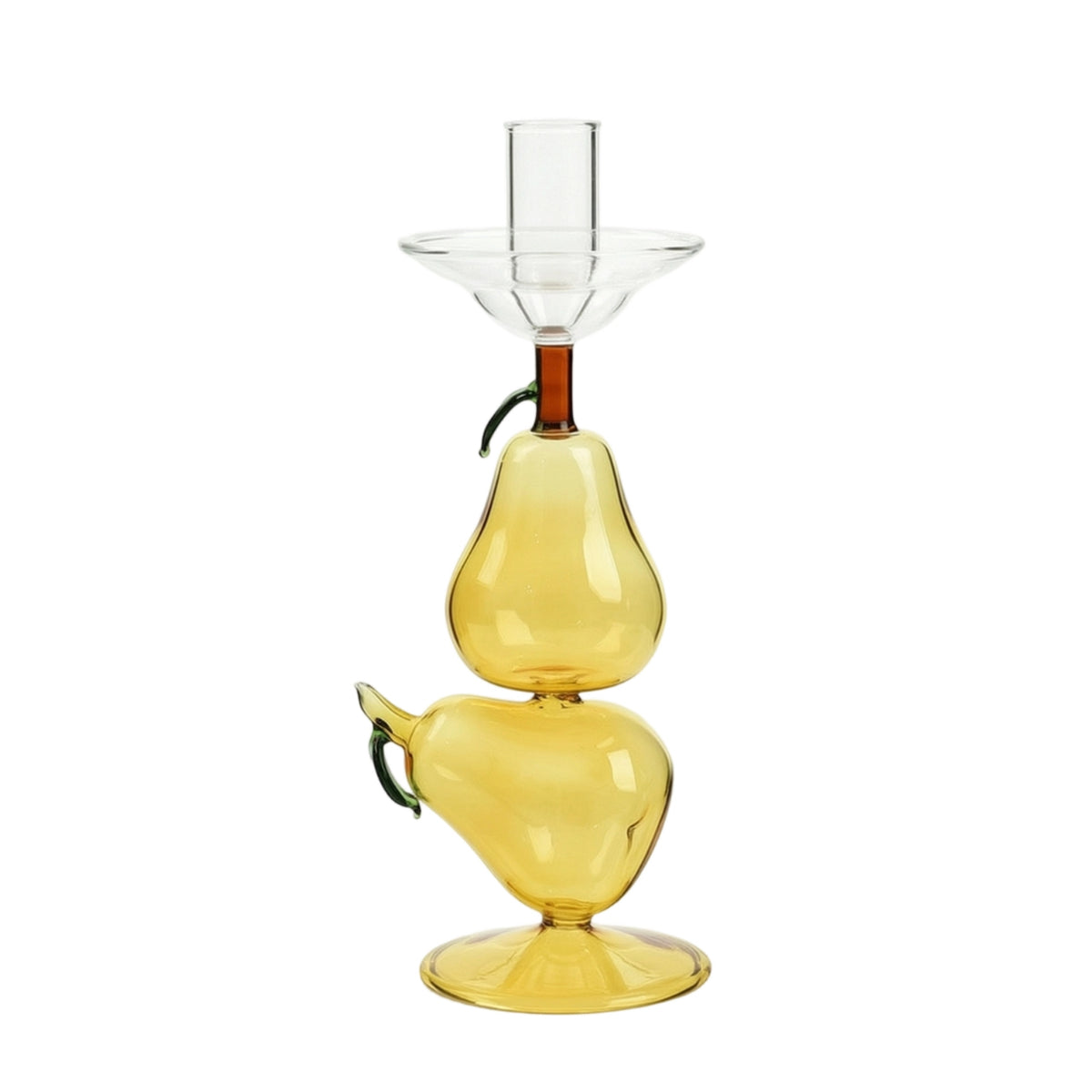 Decorative Pear Candle Holder Amber Candle Holder with Cylinder Sleeve Elegant Candlestick Clear for Brides, Dinner Party, Photo Photography, Wedding Reception
