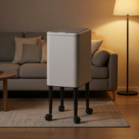 Lidded Trash Can with Raised Legs Rectangular Trash Can with Wheels Mobile Wastebasket Minimalist for Kitchen