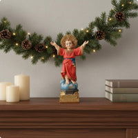Christmas Decoration Red Robe Jesus Figurine Gift Idea Child Jesus Statue Realistic Intricacy Arms Raised Saint Statue for Christians, Altar