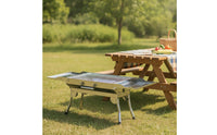 Foldable Portable Briquette Grill Metal Grill with Side Tables Compact Foldable Barbecue for Journeyers, Backyard