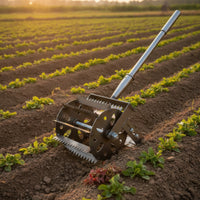 Wheeled Weeder Hand-Push Weeder with Serrated Tines Manual Weeding Rake with for Homeowners