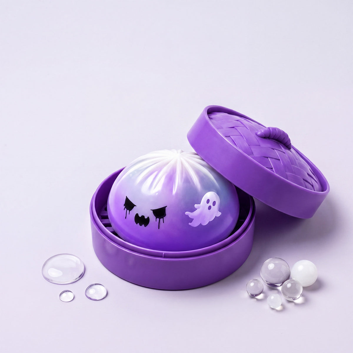 DOWMOO Halloween Purple Steamer Ghost Bun Squishy Toy - Soft, Bouncy, Stress-Relief Fun Bun Toy