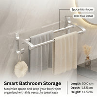 Towel Rack Wall Mounted for Bathroom Organization, Space Aluminum No Drill Storage, Toilet Bar for Washroom, for Homeowners with Various Lengths