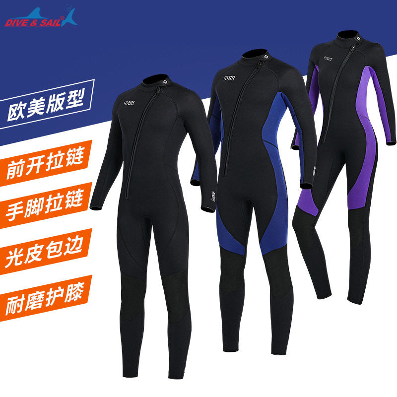 DIVE&SAIL3mm潜水服男连体保暖冲浪潜水衣女加厚防寒浮潜冬季泳衣