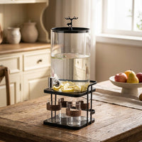 6 Pack Glass Water Dispenser Set, Thickened Cold Water Jug with Metal Stand, Cylindrical Drink Dispenser for Iced Tea and Lemonade, 6 Pieces