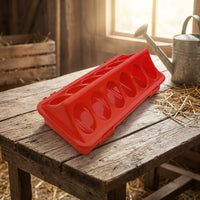 Chick Feeder and Quail Feeder Dispenser, Rectangular Chick Trough with Multiple Holes, New Animal Feeding Starter in Paper Box Packaging, Red