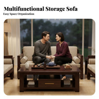 Modern Chinese aesthetic Wooden Sectional with Chaise dense Wood Construction L-Shaped Chaise Lounge Storage Function Living Room Furniture Deep Seat for Homeowners, Apartment Dwellers, Interior Design aficionados, Home