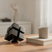 Cube Sculpture Architectural Sculpture with Slatted Surface Nordic Statue for Shelf, Living Room