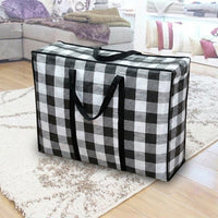 Bulk Value Storage Bags and Moving Bags, Black and White Plaid Moving Bags, Heavy-Duty Fabric with Handles, 100 Pack, 50kg Load