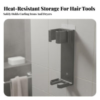 Drillwithout Installation Hair Tool Holder Multi-Purpose Appliance Holder Space Saving Wall Organizer Waterproof for Renters, Homeowners, Vanity Area, Washroom, Dorm Room, Bedroom