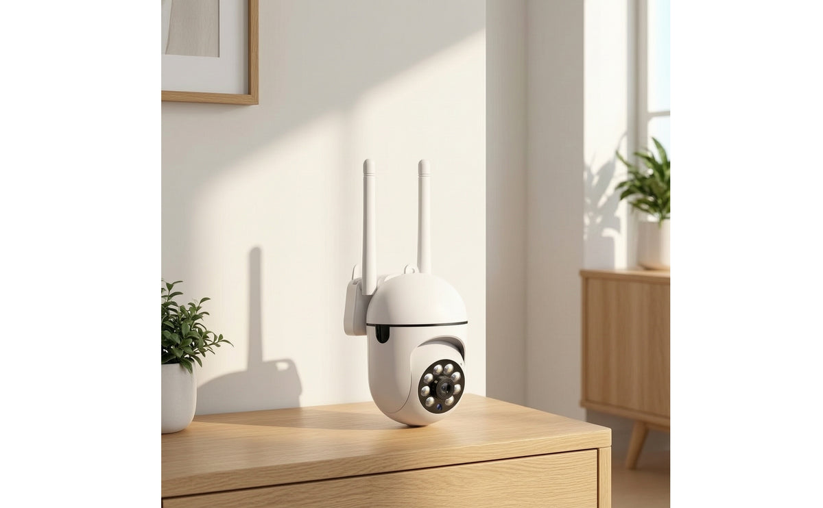 Compact Wireless Security Camera Camera with Antennas Wall-Mounted Indoor for Homeowners, Pet Owners